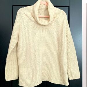 J Jill Cream Cable Knit Long Sleeved Cowl Neck Sweater. Size Medium Petite